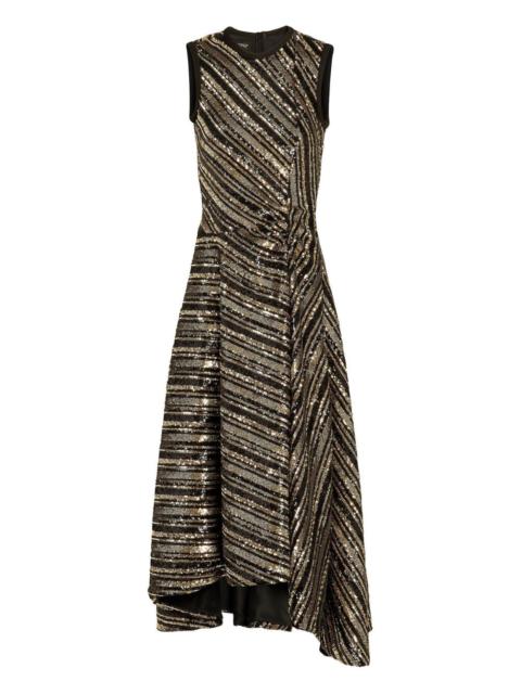 sequin-stripe asymmetrical dress