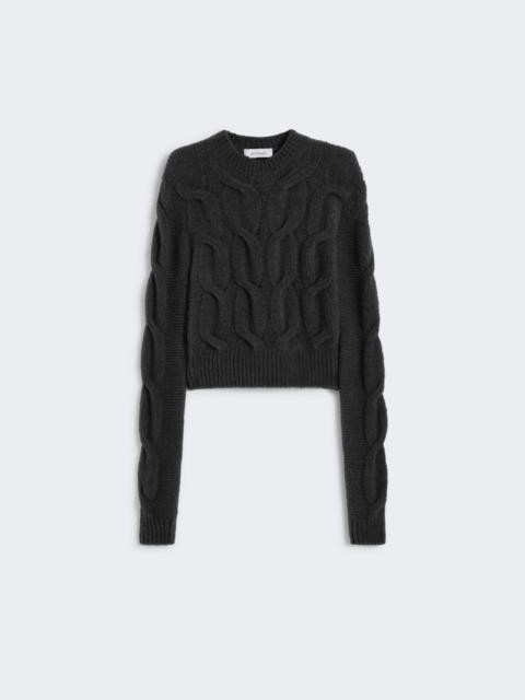 Fluffy cable-knit sweater - BLACK