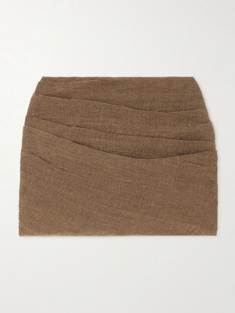 Spetses draped organic linen-gauze mini skirt Brown