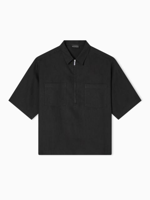 PURE LINEN SHIRT WITH PARTIAL ZIP