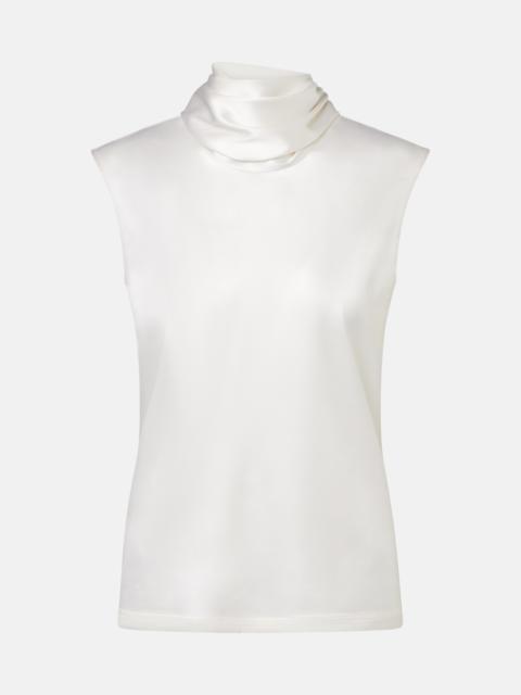 Scarf-detail silk-blend satin top