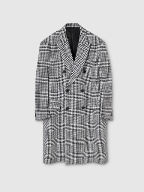 Double-breasted Prince of Wales wool coat
