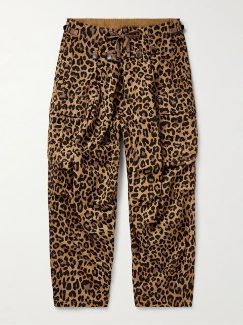 Wide-Leg Leopard-Print Herringbone Cotton Cargo Trousers Leopard print