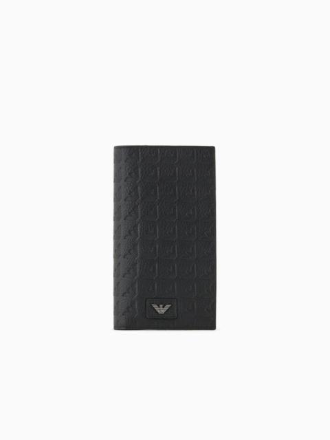 LEATHER LARGE CURRENCY HOLDER WITH ALL-OVER EMBOSSED EAGLE