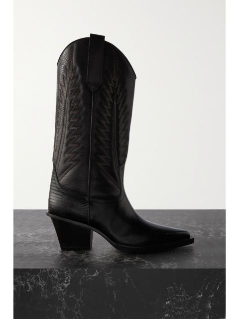 Rosario embroidered textured and croc-effect leather cowboy boots Black