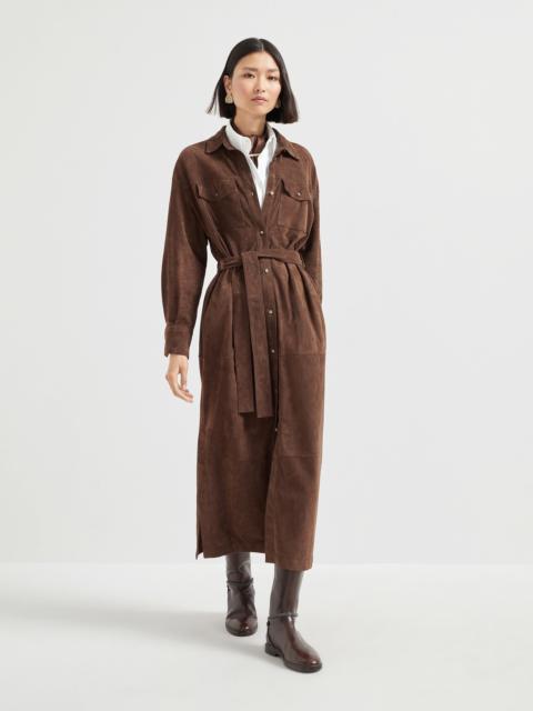 Suede shirt dress with monili