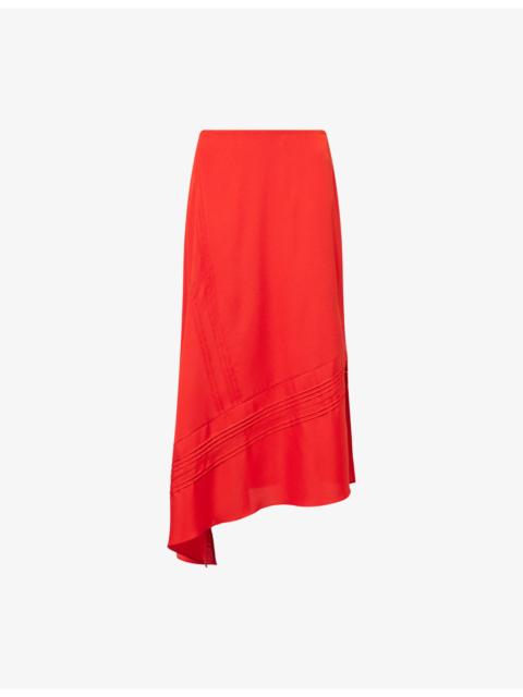 Pintuck Slip Satin Midi Skirt