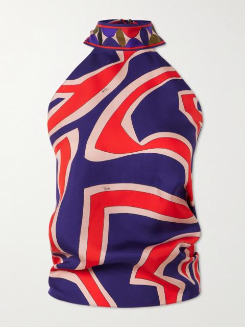 Printed Silk-twill Halterneck Top