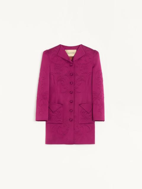 EMBROIDERED SATIN CADY CABAN COAT