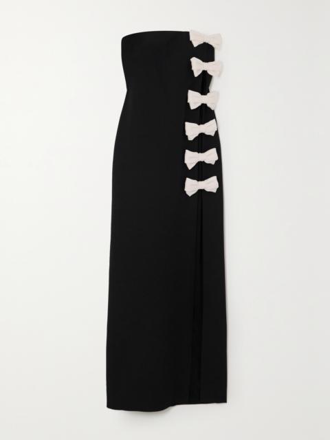 Strapless Bow-detailed Wool And Silk-blend Crepe Gown