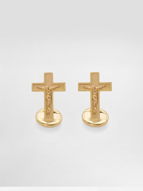 Sicily yellow gold cufflinks featuring a cross