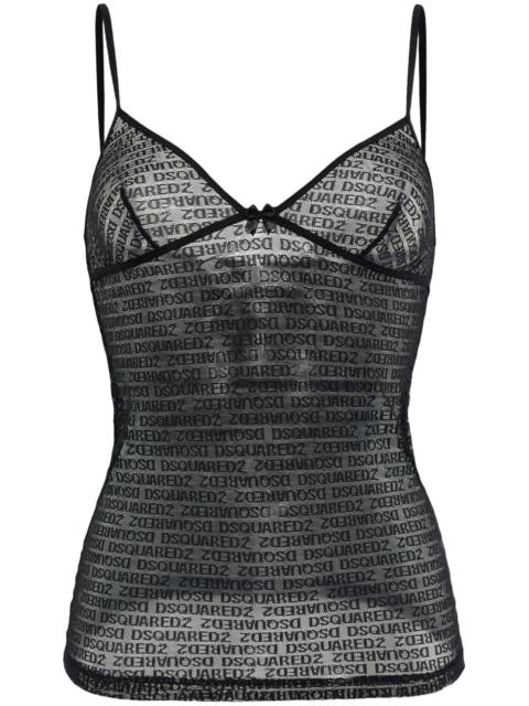 logo-jacquard mesh top