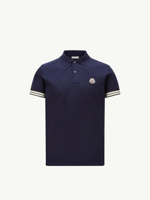 Striped Trim Cotton Piquet Polo Shirt