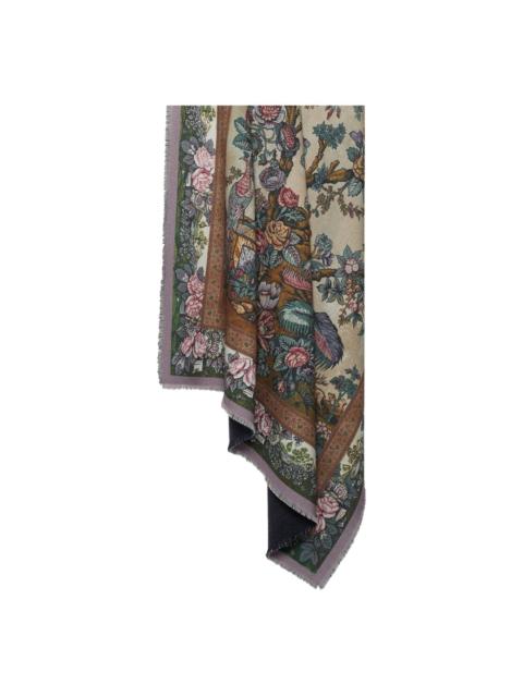 floral-pattern fringed-edges scarf
