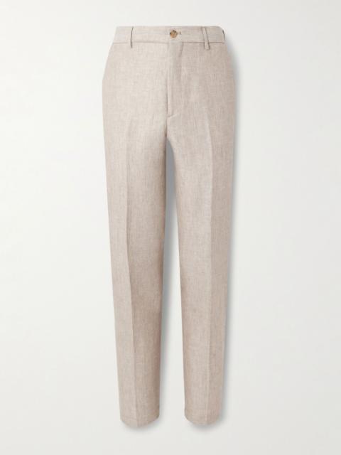 Tapered Linen and Wool-Blend Trousers Beige
