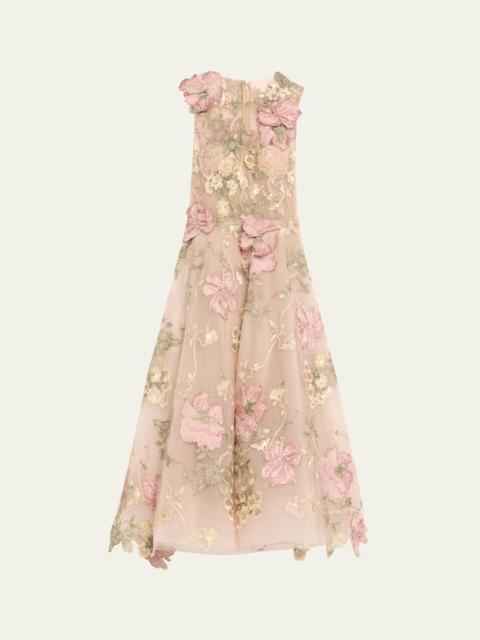Floral Embroidered Sleeveless Tea-Length Dress
