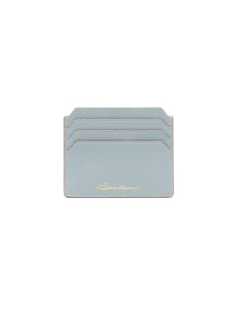 Light blue tumbled leather credit card holder