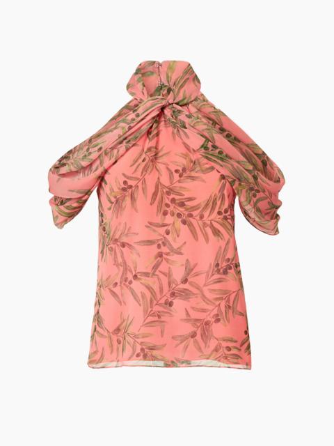 Olive Branch-Print Halterneck Top