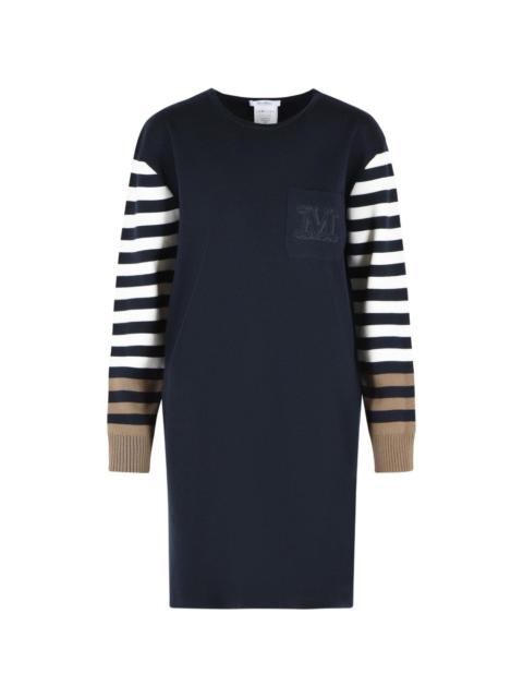 stripeds-sleeves pocket wool sweater dress