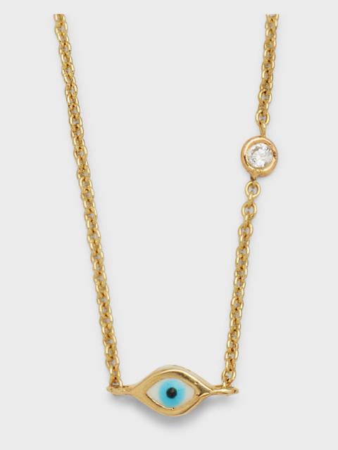 14k Gold Evil Eye Necklace with Single Diamond