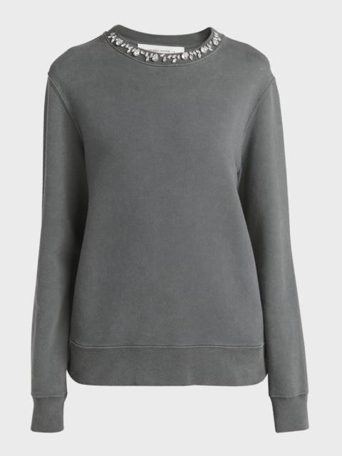 Distressed Crystal-Embellished Crewneck Sweatshirt