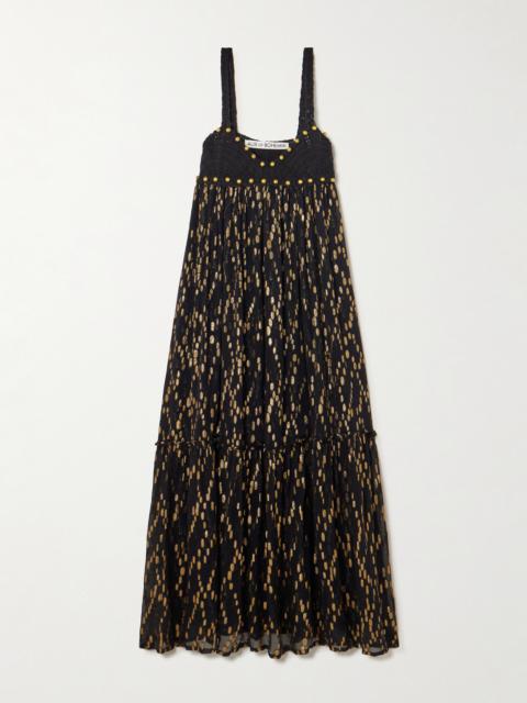 Victoria Twilight Mist Embellished Crotchet-trimmed Fil Coupé-voile Midi Dress