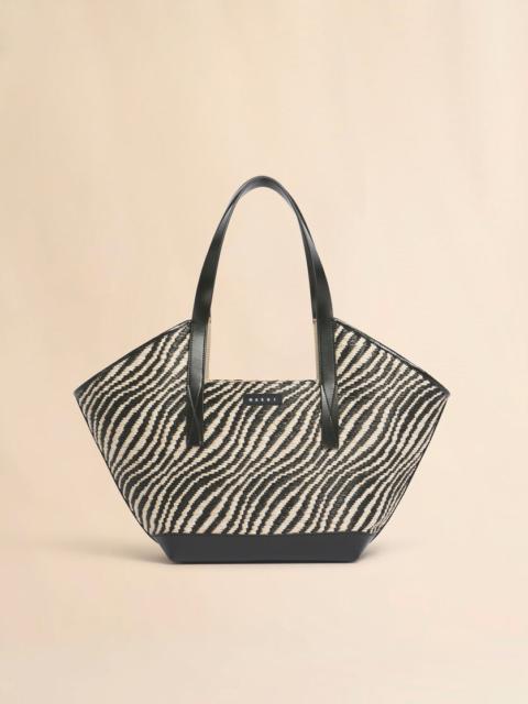 BLACK RAFFIA-EFFECT WAVES SMALL TOTE BAG