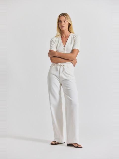 DUNN LINEN DENIM WIDE LEG JEAN WITH CROCHET TRIM