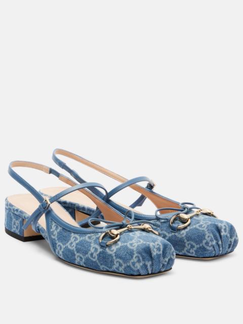 Gucci Horsebit GG denim slingback pumps