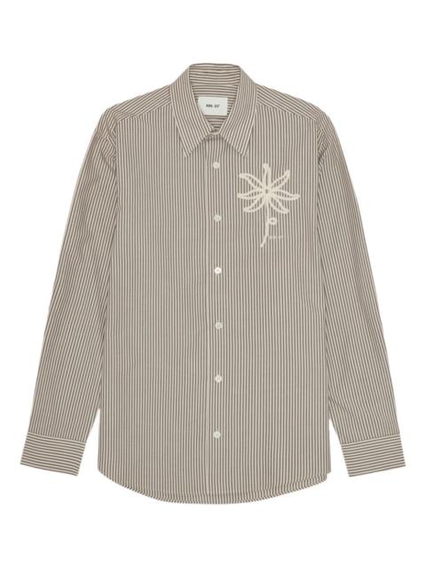 embroidered-flower striped shirt