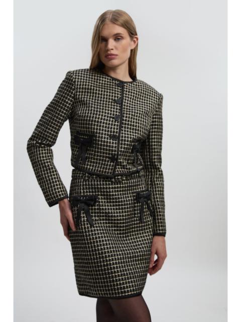 Tall Tailored Tweed Bow Detail Collarless Jacket