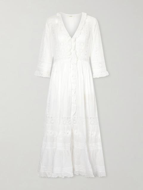 Clemencia Ruffled Lace-trimmed Organic Cotton-voile Midi Dress