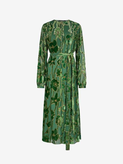 Green Velvet Devoré Midi Dress