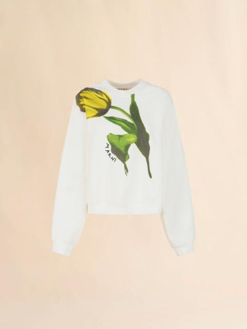 WHITE COTTON SWEATSHIRT WITH TULIP PRINT