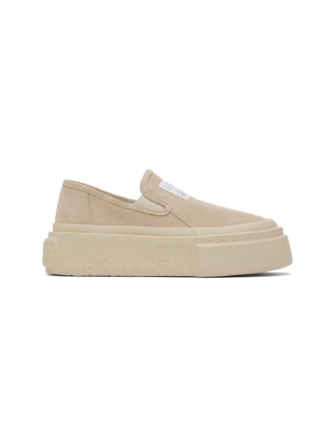 Beige Suede Platform Slip-On Sneakers