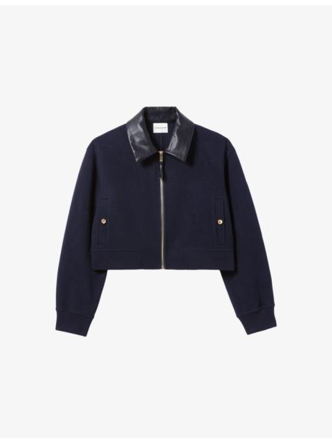 Contrast-Collar Boxy-Fit Wool-Blend Jacket