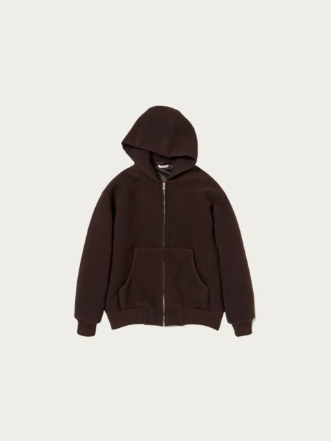 Double Cloth Heavy Wool Pile Zip Hoodie - Dark Brown