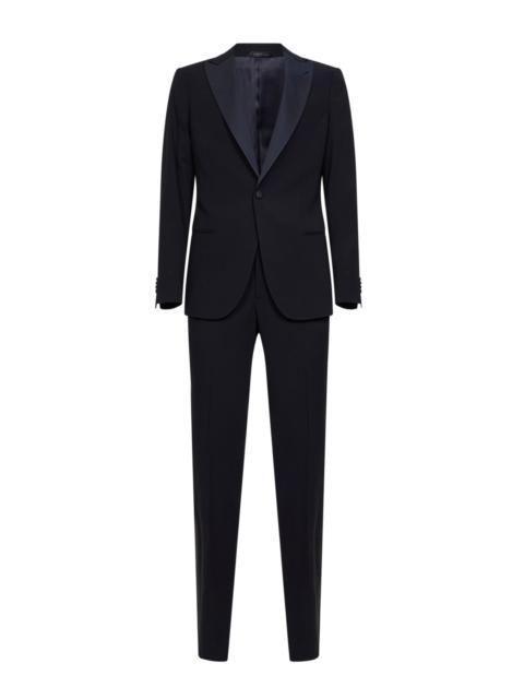 Dark navy virgin wool crepe tuxedo suit