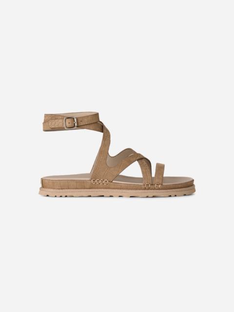 ® Women's GoldenGaze Embossed Ankle Wrap Leather Sandals in Mustard Seed