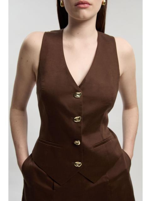 Petite Tailored Linen Corset Back Detail Waistcoat