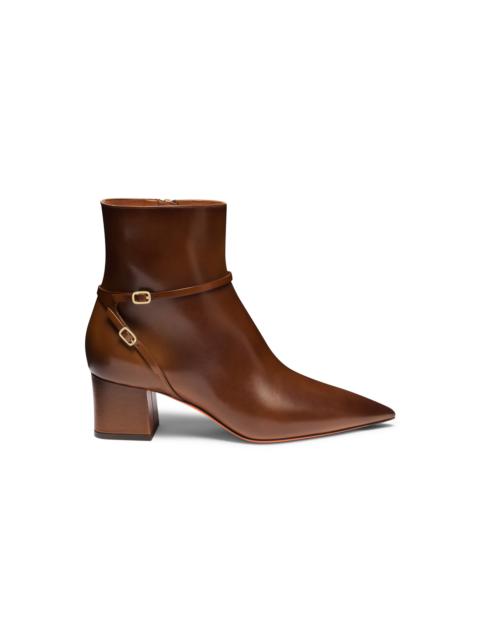 Women's brown leather mid-heel ankle boot