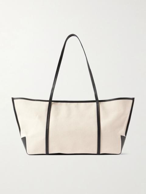 Bateau leather-trimmed cotton-canvas tote Off-white