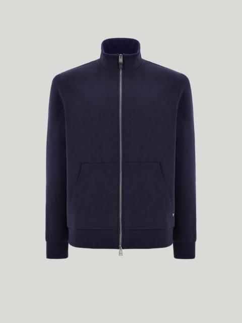 BLUE COTTON-BLEND ZIPPERED SWEATSHIRT WITH CONTRASTING DETAILS