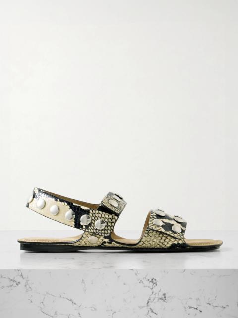 Boden Studded Snake-effect Leather Sandals