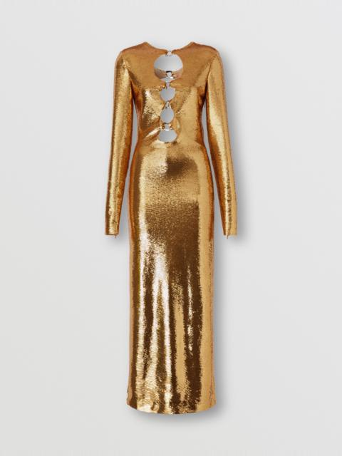 Chain-link Detail Cut-out Sequinned Silk Dress