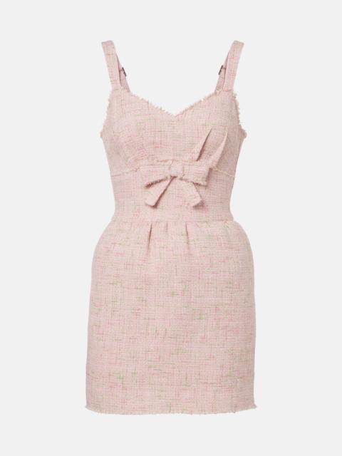 Bow-detail cotton-blend tweed minidress