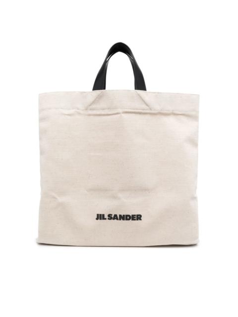 logo-print linen tote bag