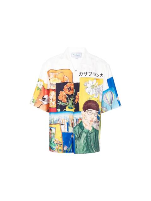 Casablanca Fleurie Jour Short Sleeve Silk Shirt White/Multi