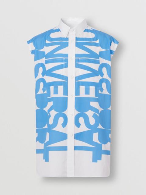 Sleeveless Slogan Print Cotton Poplin Shirt