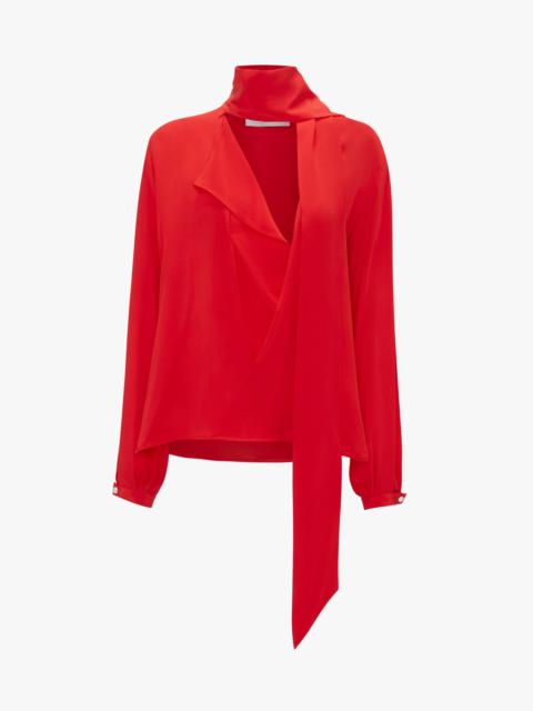 Scarf Neck Blouse In Bright Red